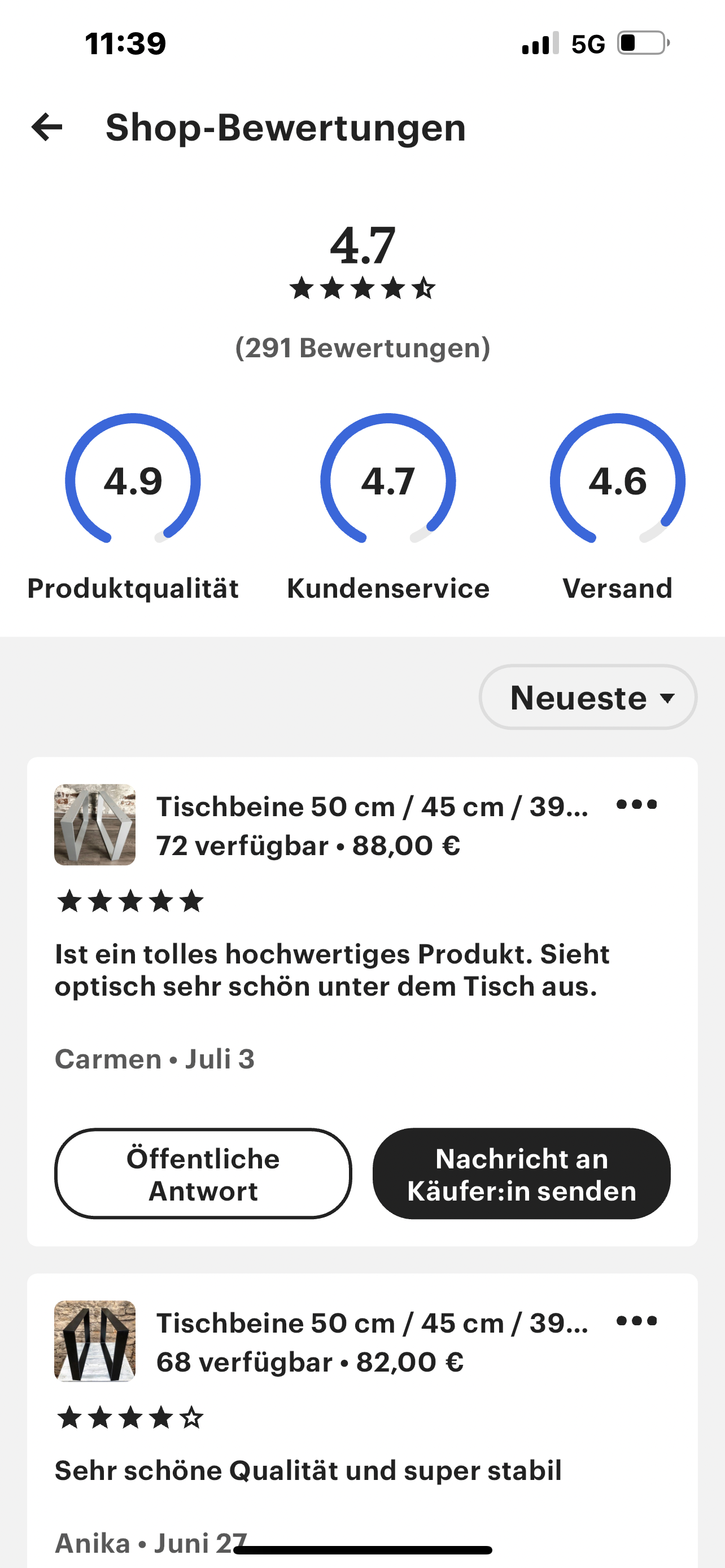 Tischbeine / Bankbeine 1 Paar ( 2 Stück )